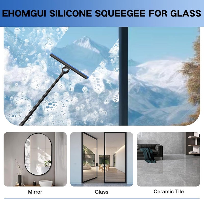 EHOMGUI Shower Squeegee for Glass Doors, Squeegee with Long Handle, Telescoping Squeegee for Shower, Extendable Window Cleaner Tool for Car Windows, Tile Walls, Sliding Door, Shower Glass Door - Image 3
